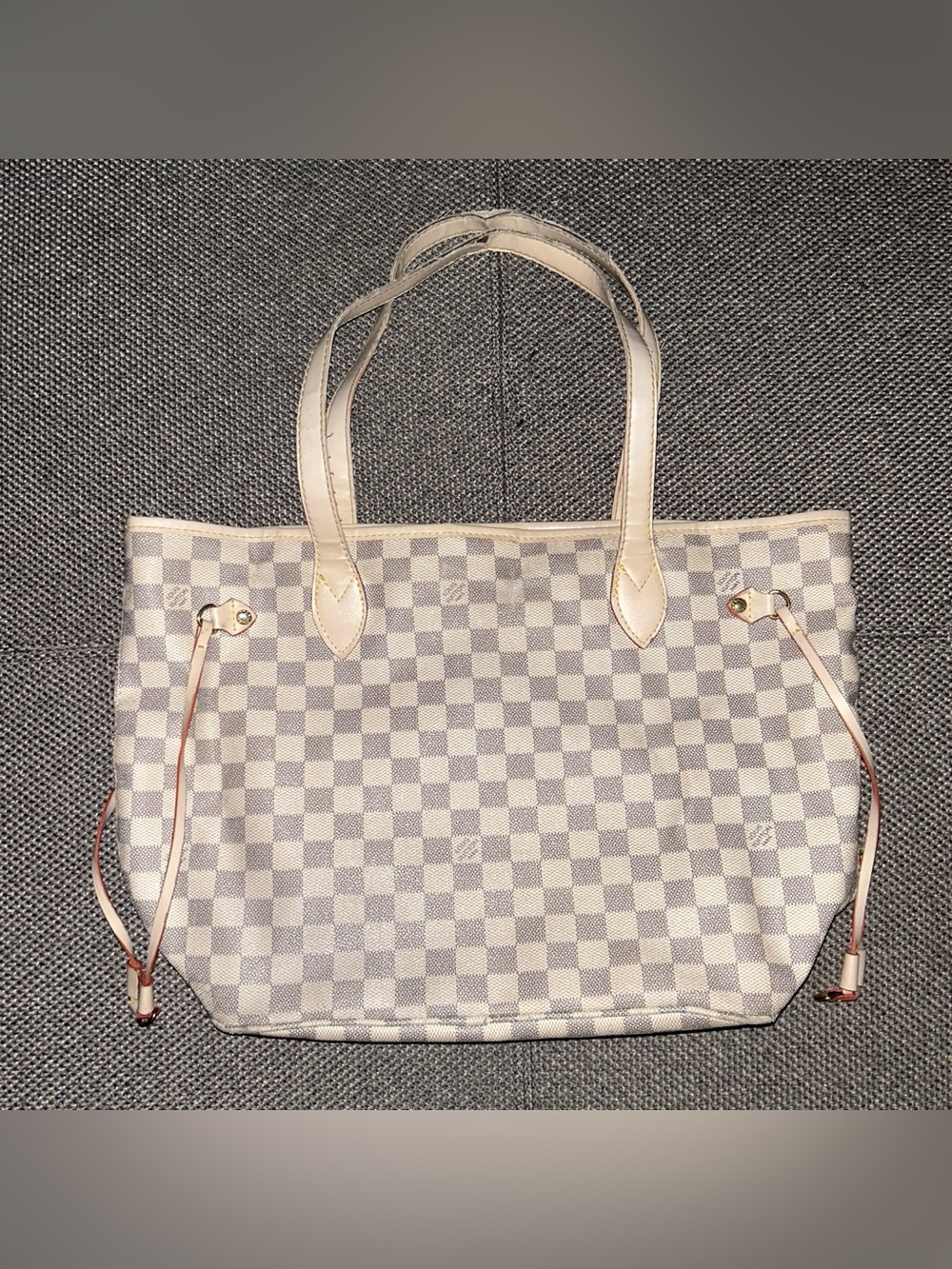 Louis Vuitton Inspired Beige and White Checkered Tote
